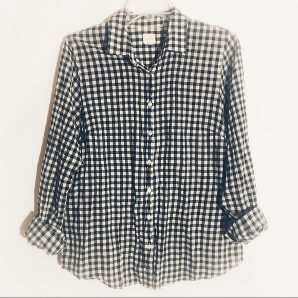 J. Crew Tops - J Crew Black/White Gingham Check Shirt